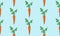 Seamless blue background with carrots with leaves and shade.