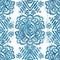 Seamless blue crosshatch tribal rug motif pattern.