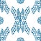 Seamless blue crosshatch tribal rug motif pattern.