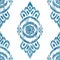 Seamless blue crosshatch tribal rug motif pattern.