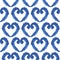 Seamless blue heart shape ikat watercolor pattern on white