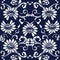 Seamless Blue Japanese Background Cross Spiral Garden Flower Vine