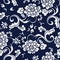 Seamless Blue Japanese Background Garden Spiral Curve Flower Vine