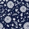 Seamless Blue Japanese Background Spiral Round Flower Butterfly