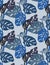Seamless blue monstera leaves pattern, tropical mood in bright blue tones