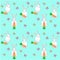 Seamless blue pattern with cute white rabbits, carrots and butterflies. Delicate spring, easter vector pattern for children. Cute