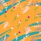 Seamless blue and yellow pattern with angels and tulips