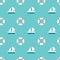 Seamless boat and lifebuoy color icons pattern on blue backgroun