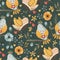 Seamless Boho Pattern Playful Bird Theme