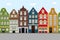 Seamless Border of Cute retro houses exterior. Collection of European building facades. Traditional architecture of