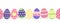 Seamless border Easter eggs. Cute hand drawn Easter egg repeating pattern with painted flowers, stripes, hearts in