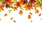 Seamless border with falling autumn leaves and pine cones. Vector illustration