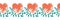 Seamless border Hearts flowers love Valentine symbols. Hand drawn repeating pattern. Red and teal green branches and hearts cute