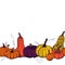 Seamless border pattern of autumn pumpkins colored outline of different kinds on white background