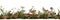 Seamless border pattern with wild berries, forest flowers, mushrooms and sleeping red foxes. Realistic hand drawn botanical illust