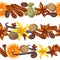 Seamless borders with various spices. Illustration of anise, cloves, vanilla, ginger and cinnamon
