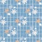 Seamless botanic pattern with daisy flowers. Blue background with check. Simple backdrop
