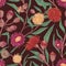 Seamless botanical pattern with blossomed colorful flowers of eucalyptus. Endless repeatable floral background. Texture