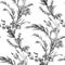 Seamless botanical pattern with graceful black and white eustoma flowers in vintage style