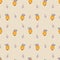 Seamless botanical pattern of hand drawn apple quince and leaves on yellow, beige background.Watercolor, pencils color.