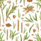 Seamless botanical pattern with piles and cubes of brown sugar, cane leaves and branches. Endless repeatable texture