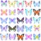 Seamless botanical summer pattern with colorful watercolor butterflies