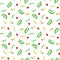 Seamless botanical vector pattern with hand drawn doodle berries red rose hips yellow buckthorn green twigs with leaves flowers