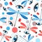 Seamless bright dragonfly pattern and eyes