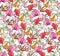 Seamless bright floral pattern with different exotic tropical flowers. Endless texture