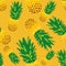 Seamless bright pineapple pattern on an orange background. Design can be used for wallpaper