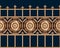 Seamless bronze vintage forged metal fence at medieval style on blue background