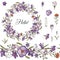 Seamless brush and wreath of spring flowers in  on white background. Wreath of Crocus.