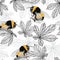 seamless bumblebee and chestnut leaves pattern