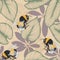 seamless bumblebee and exotic leaves design