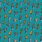 Seamless cactus children drawing pattern multicolor retro style on blue background.