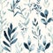 Seamless Capri Blue Watercolor Foliage Pattern