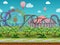 Seamless cartoon amusement park, summer landscape, vector unending background with separated layers.