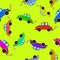 Seamless cartoon cars pattern on a green background.
