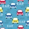 Seamless cartoon cars pattern. Vector transport auto background for kids