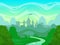 Seamless cartoon fantasy morning landscape