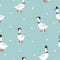 Seamless cartoon geese pattern. Vector goose gentleman background