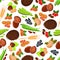 Seamless cartoon nuts, beans, seeds, wheat pattern