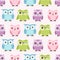 Seamless cartoon owls birds pattern