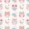 Seamless cartoon owls birds pattern