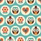 Seamless cartoon owls birds pattern