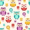 Seamless cartoon owls pattern