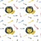 Seamless cartoon pattern with a lion and the word roar. Bright vector illustration. Great for designing children's