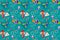 Seamless cartoon style cute wallpaper on cyan color background, colorful guppy pattern, can be connected infinitely, for printing