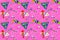 Seamless cartoon style cute wallpaper on pink background, colorful guppy pattern, can be connected infinitely, for printing