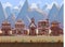 Seamless cartoon wild west town, western landscape, vector unending background with separated layers.